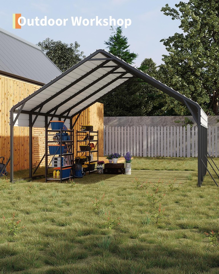 Large 20'x20'x13' Metal Carport for 2 Cars Heavy Duty Reinforced Steel ...