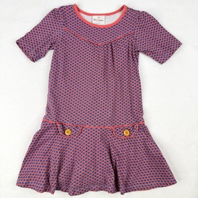 Hanna Andersson Dress Girls 5 110 Pink Owl Knit Short Sleeve Drop Waist Skater