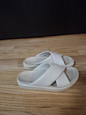 ECCO FLOWT LUX  WOMEN LEATHER SLIDE SANDALS DOUBLE CROSSOVER SIZE 6.5 BEIGE