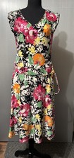 LAUREN Ralph Lauren Green Label Floral Sleeveless Cocktail Midi Dress Sz M