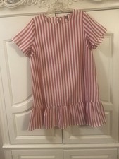 SheIn 1XL Red White Striped Short Sleeve Ruffle Hem Button Short Dress