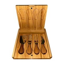 Charcuterie Tools Kit Set 4 Pieces Knives Fork Spreader Wooden Handles In Box