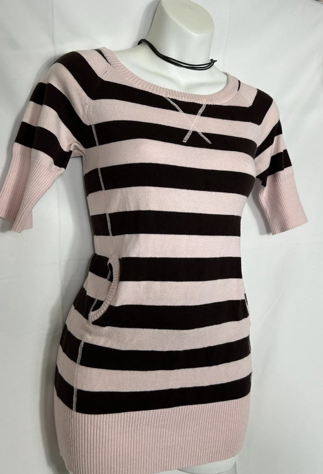 Top túnica vintage Y2K rosa marrón a rayas bolsillo preppy indie emo centro comercial gótico talla L Foto 2 de 4