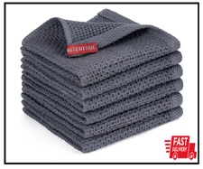 Kitchen Towels，6-Pack Dish Towels 100% 12 x 12 - 6 Pack, Dark Grey