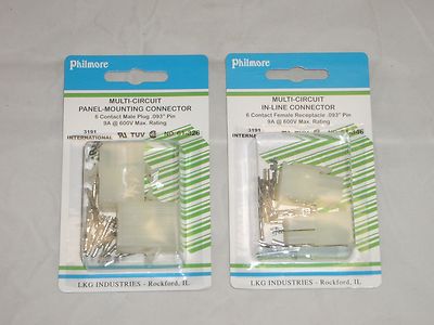 PHILMORE 61-326 61-346 .093 6 CONTACT POWER PLUG & PANEL MOUNT SOCKET 2PCS