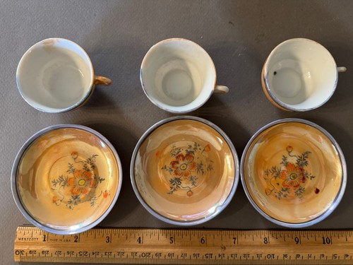 PEACH PAINTED FLOWER LUSTERWARE CHILD'S DOLLHOUSE TEASET JAPAN VINTAGE - Picture 6 of 13
