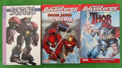 LOT 3 MARVEL GRAPHIC PB NOVELS: SENTINEL SALVAGE; IRON MAN & SPIDERMAN; THOR