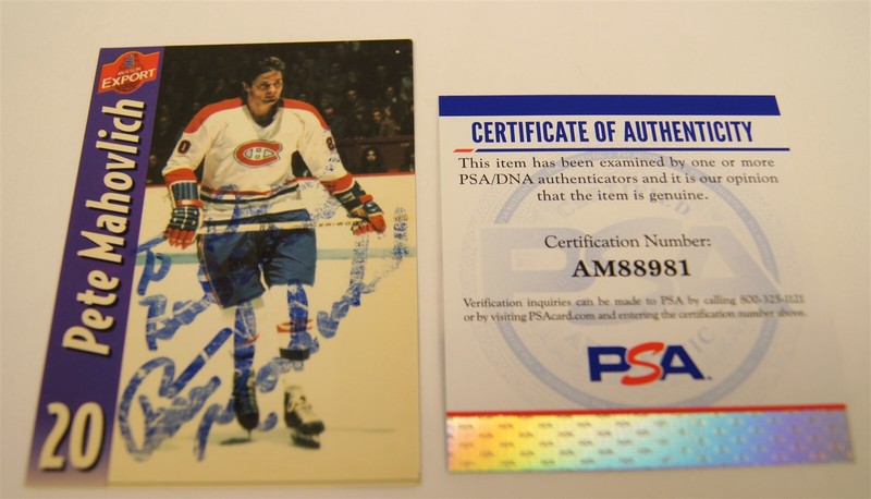 Signed PETE MAHOVLICH Montreal Canadiens Molsen Export Trading Card PSA/DNA COA