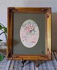 Frances Dalrymple Floral Watercolor Original Painting Gold Ornate Frame Vintage 