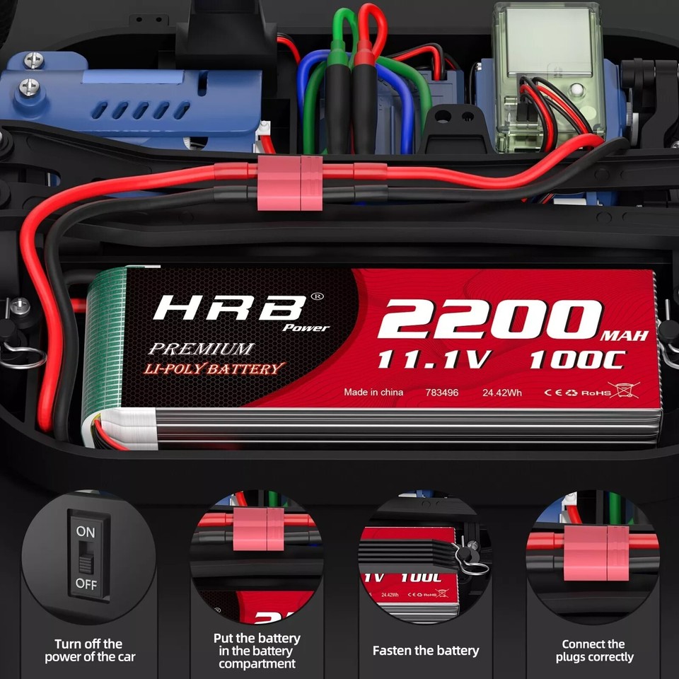 HRB 2 Baterías Lipo 11.1V 2200mAh 100C Con Conector Deans – Ideal Para Coches RC, Drones, Helicópteros Y Barcos, Alta Densidad Energética 200Wh/Kg