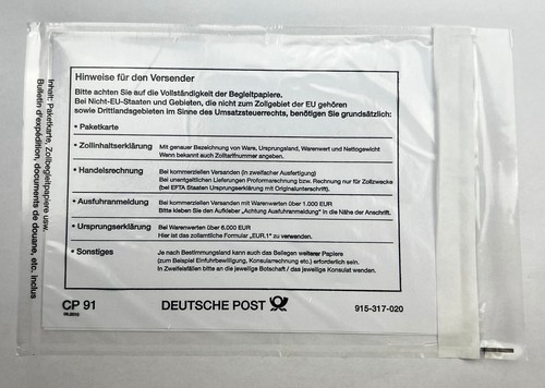 Shipping bags inch delivery note CP91 Deutsche Post 915-317-020 DHL NEW - Picture 2 of 13
