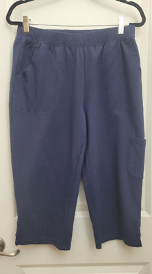 Denim & Co. Active Women's Capri Pants Sz Medium Blue Cargo Pull On Pockets