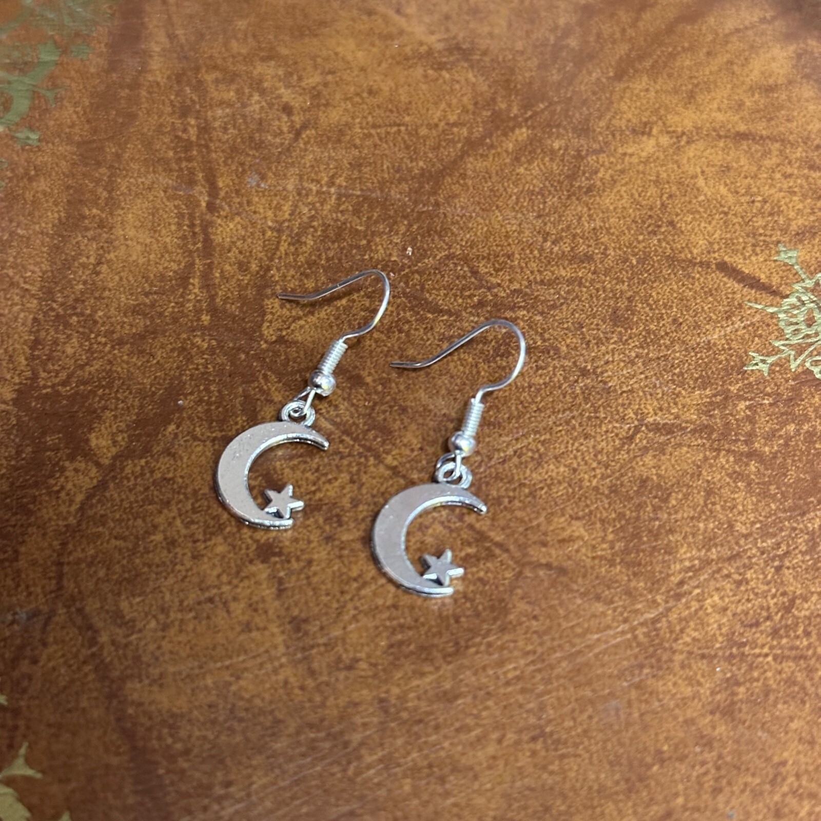 Hecho a Mano Espacio Astral Temática Pendientes Color Plata Charm Largos