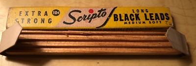 VINTAGE BOX SCRIPTO Extra Strong WRITING LEAD WOOD CASE HOLDER Yellow Wrap