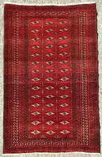 VINTAGE TEKKE RUG, TURKOMAN YAMUT CAUCASIAN ANTIQUE CARPET (5FT X 3FT) CLEANED