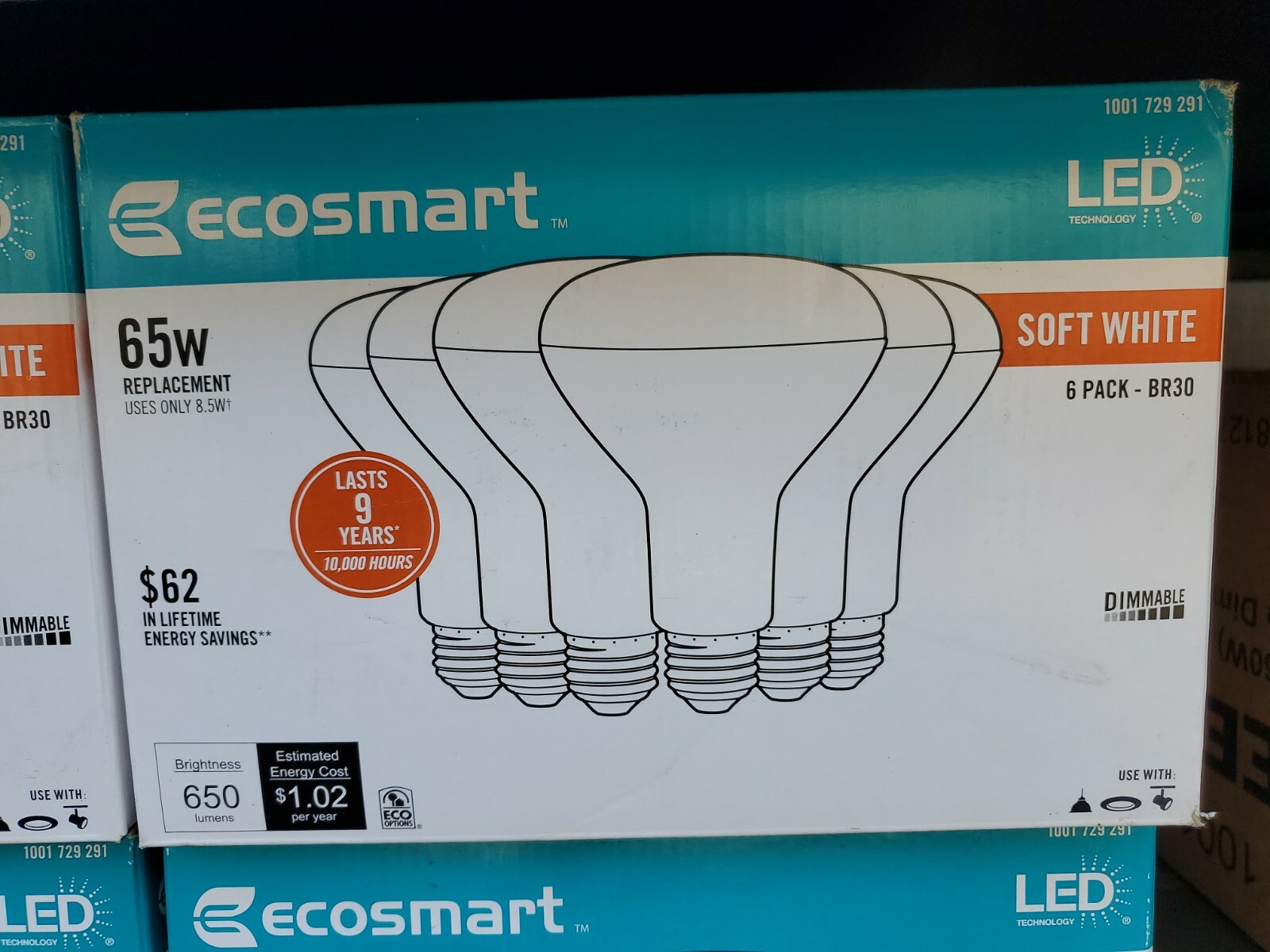 Ecosmart 65 Watt Soft White LED flood light bulbs, 6 pack
