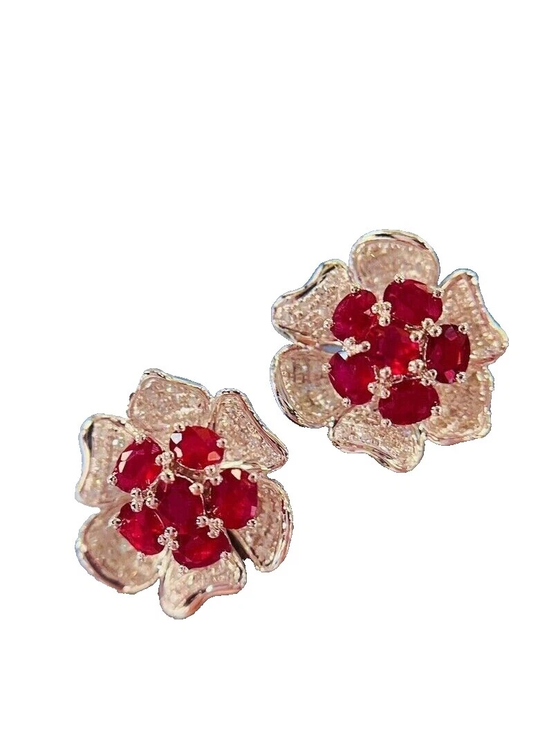 Pendientes de moda rellenos de oro blanco rubí