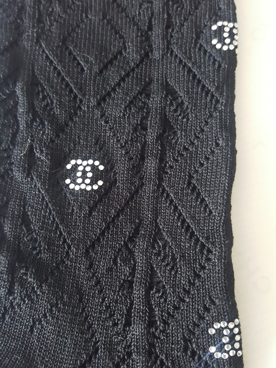 CHANEL Crystal CC Logo Black Runway Socks 23A Medium Hosiery NWT