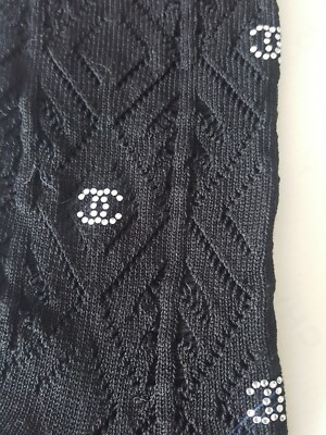 CHANEL Crystal CC Logo Black Runway Socks 23A Medium Hosiery NWT