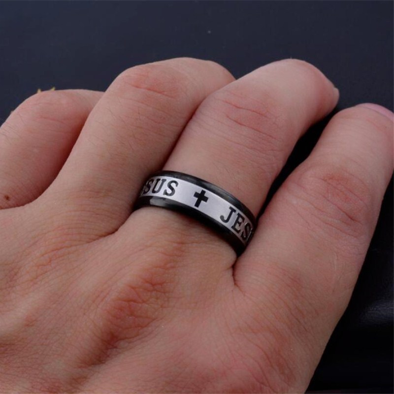 8mm Jesus Cross Prayer Ring Titanium Stainless Steel Men Women's Band ...