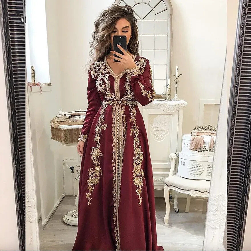 Moroccan Kaftan Muslim Evening Dresses with Sleeves V-Neck Applique Prom Dress | eBay Moroccan Kaftan Muslim Evening Dresses with Sleeves V-Neck Applique Prom Dress | eBay