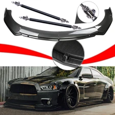 For Dodge Charger R/T Carbon Fiber Style/ Front Bumper Lip Spoiler Strut Rods/