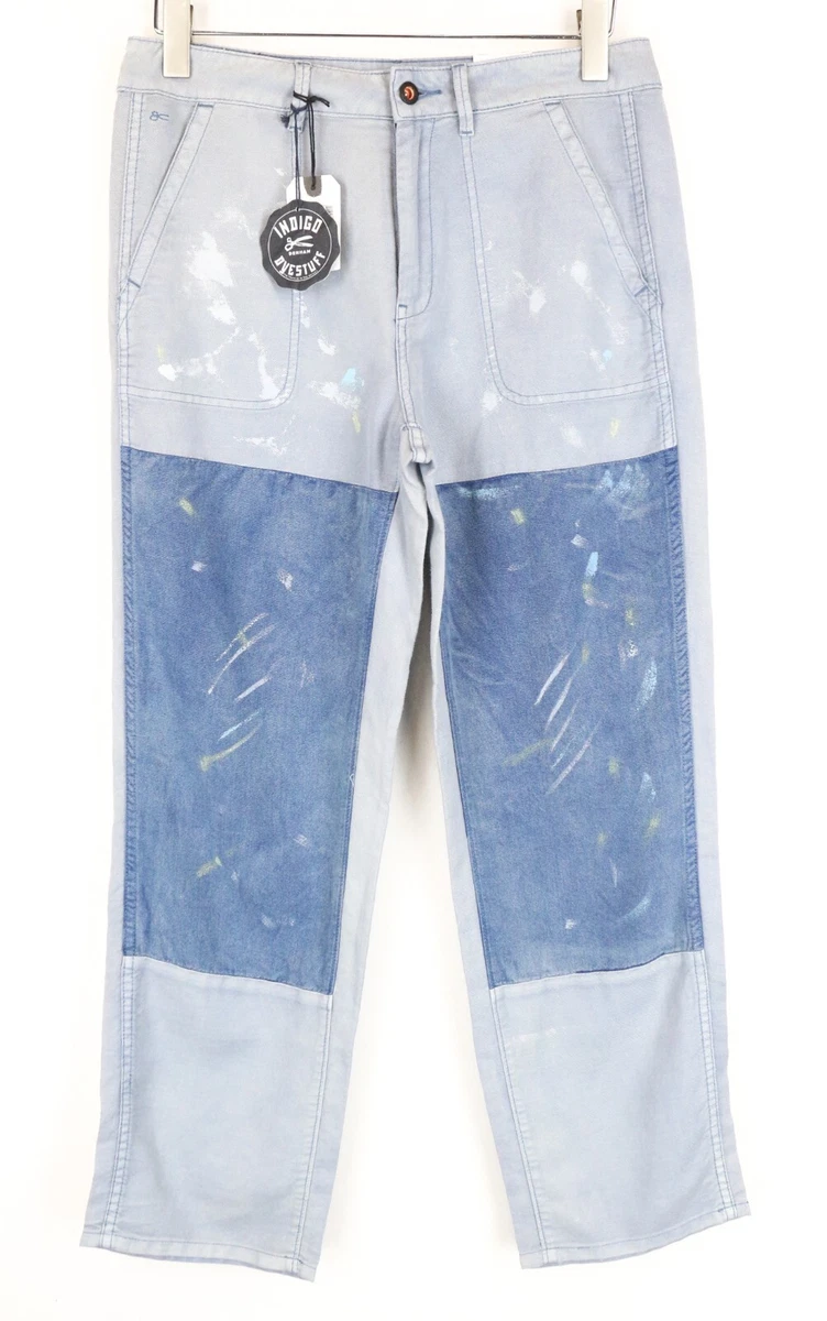 DENHAM Women Trousers Bonnie W26/L28 Wide Blue Linen Cotton