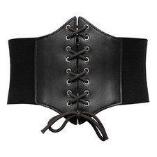 Women's Lace Up Corset Elastic Wide Waist Pirate Costume Cincher BeltSBlack
