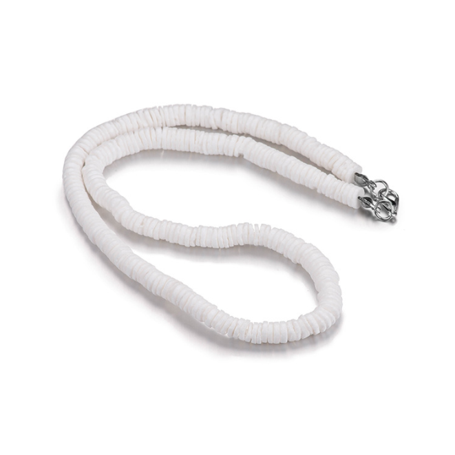 Collar Hawaiano De Conchas Blancas – Colgante Surfero De Acero Inoxidable Para Hombre Y Mujer