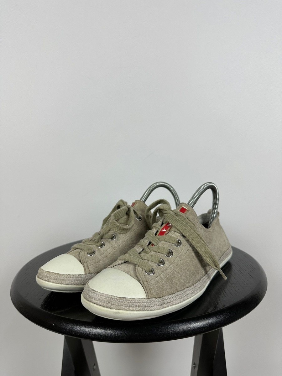 靴 PRADA Linea Rossa Nylon & Suede Trainer Women's Prada Suede Low Tops Red Tab Linea Rossa Trainers Sneakers