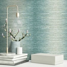 Arlo Ombre Metallic Horizontal Stripes Teal 65443 Embossed Holden Wallpaper
