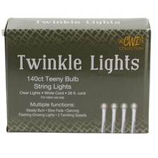 Twinkle Christmas Lights Strand 140 Super Bright Teeny Clear Bulbs White Cord