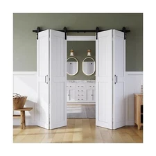 Bifold Barn Door 64" x 84", MDF Bi-Fold Sliding Closet Doors with Hardware Ki...