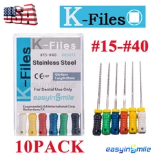 10Pk Dental Endo Root Canal Stainless Steel K-Files 25mm Hand Use k-file #15-#40