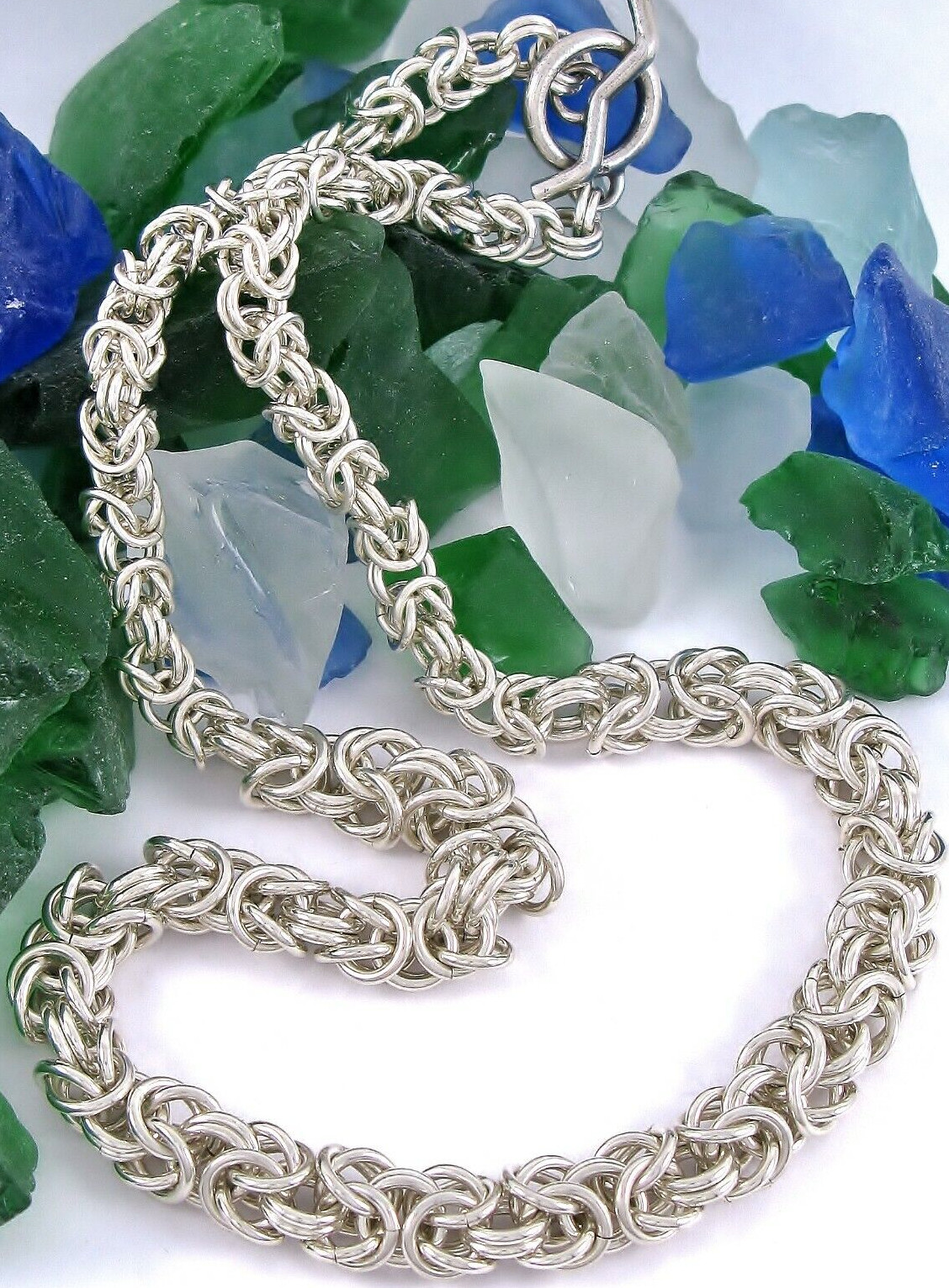 Solid Sterling Silver 925 18" Byzantine Chain Nec… - image 3