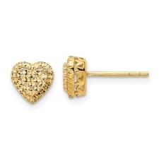 14k Yellow Gold Polished Diamond-cut Heart Stud Earrings Perfect Gift for Her