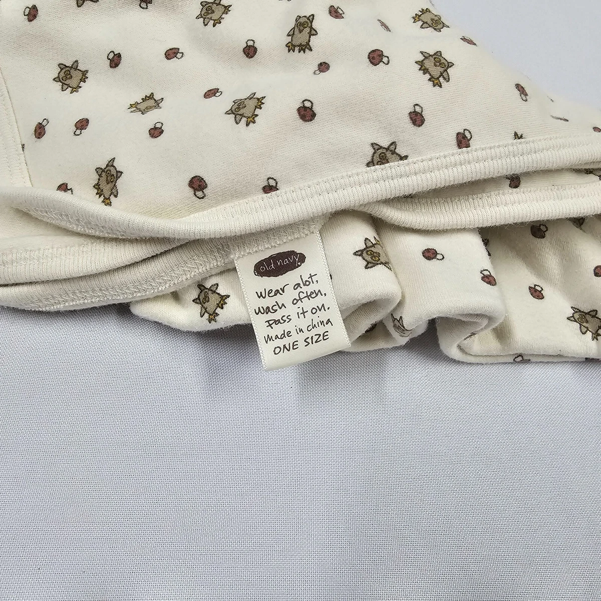 Vintage Old Navy Cream Ivory Brown Tan Baby Blanket Cotton Owl Mushroom Bird