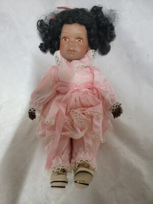 African American Porcelain Doll Pink Outfit 13