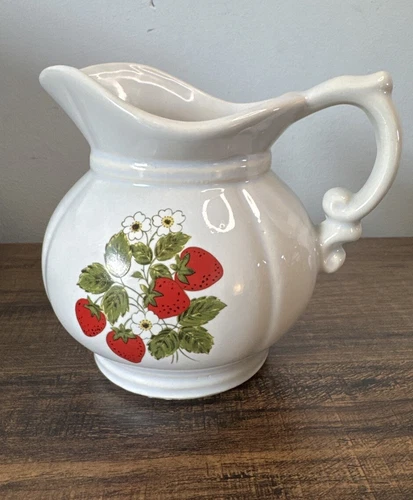 Vintage Authentic McCoy USA Strawberry Pitcher Light Blue Hue with Handle 7528