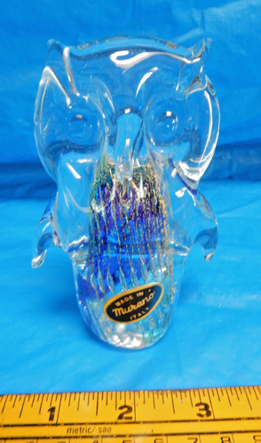 STUNNING VTG MURANO GLASS OWL FIGURINE PAPERWEIGHT w/ ORIGINAL LABEL - Picture 4 of 11