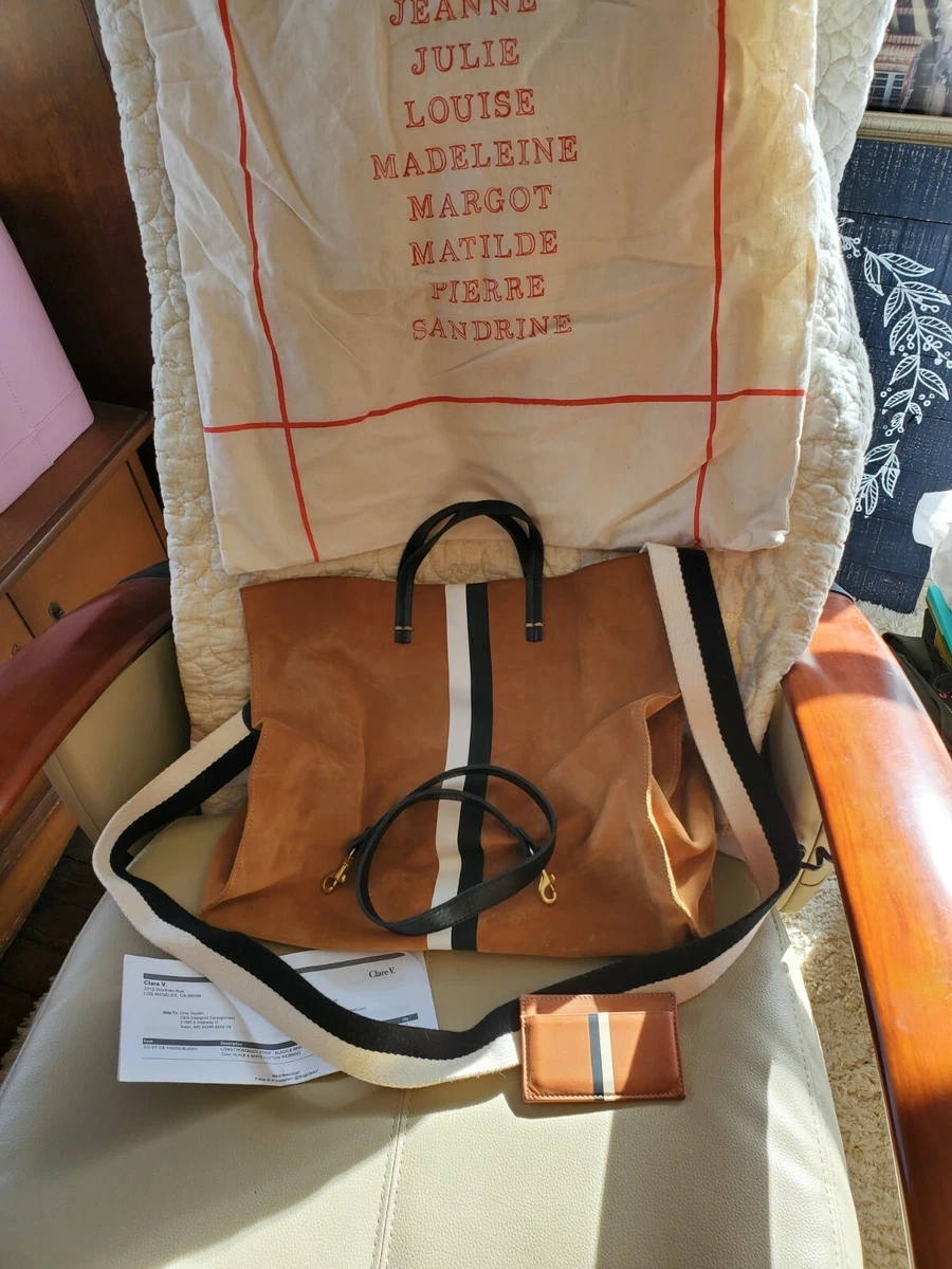 Clare V. Simple Tote in Camel Suede Stripe EUC + X STRAP AND CARD HOLDER!