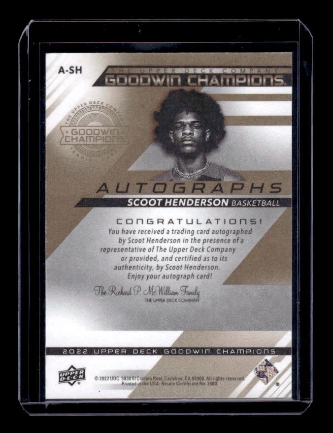 2022 Upper Deck Goodwin Champions Autographs #ASH Scoot Henderson EXACT SCAN - Image 2 of 2