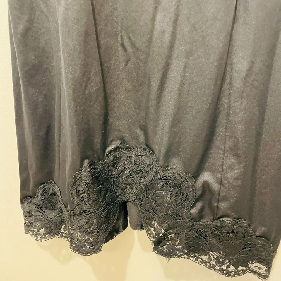 Vintage Olga black slip dress gown sz 32F small/medium adj straps w lace trim - Image 2 of 4