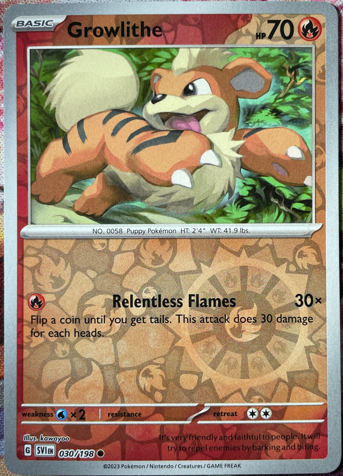 Growlithe Reverse Holo - 030/198 - Scarlet & Violet Base Pokemon 2023