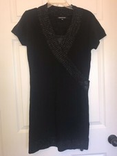 SAMANTHA ROSE Black Silver Metallic Short Sleeve Acrylic Sweater Dress XL NEW