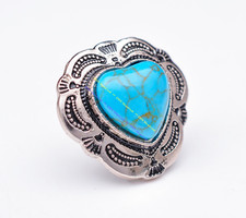 10X Antique Silver Flower Engraved Heart Turquoise Belt Bag Craft Metal Concho