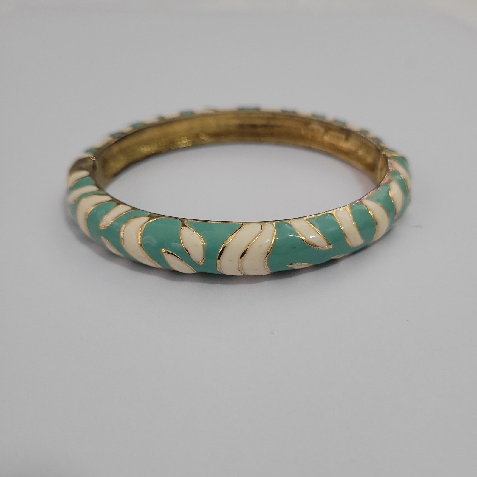 VTG Kenneth J Lane Enamel Hinged Green Zebra Bang… - image 2