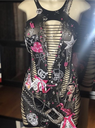 Safety Pin ROCKSTAR dress TRENDING popular Exotic, video vixen, birthday dress - Picture 3 of 6
