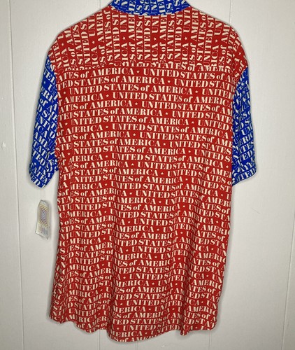 NWT LULAROE Americana USA Men's Button Shirt M Red White Blue Color Block. M - Picture 3 of 10