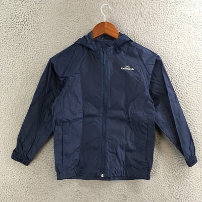 Kathmandu Pack & Go Rain Shell Jacket Youth M Full Zip Long Sleeve Nylon Blue